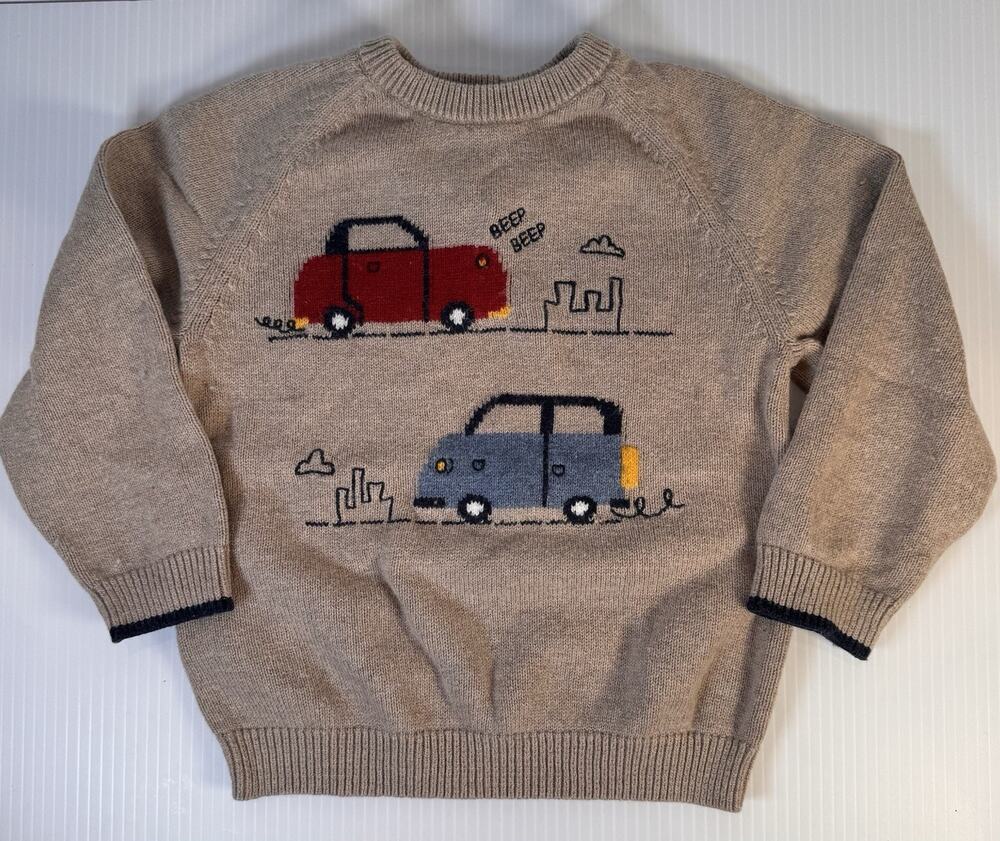 Mayoral Boys Size 3 3T Gray Car Truck Knit Sweater Beep Beep Button Back